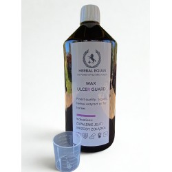 Olej ziołowy MAX ULCER GUARD dla koni z wrzodami żołądka i zapaleniem jelit.