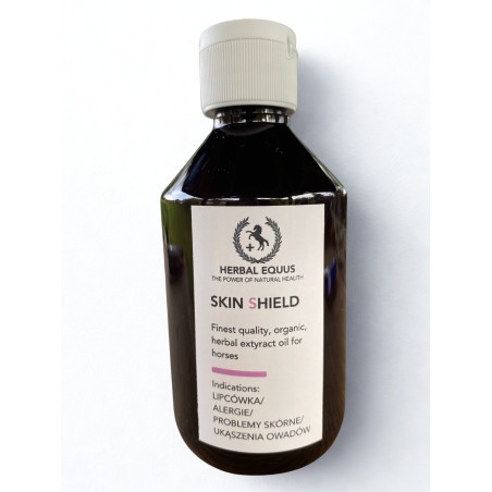 Skin Shield olej ziołowy do wcierania na skórę dla koni chorych na Lipcówkę.